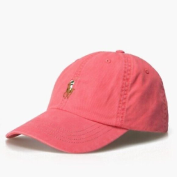 POLO RALPH LAUREN Mens Multi-Color Pony Baseball Cap Hat Leather Strap CORAL RED - Picture 1 of 3